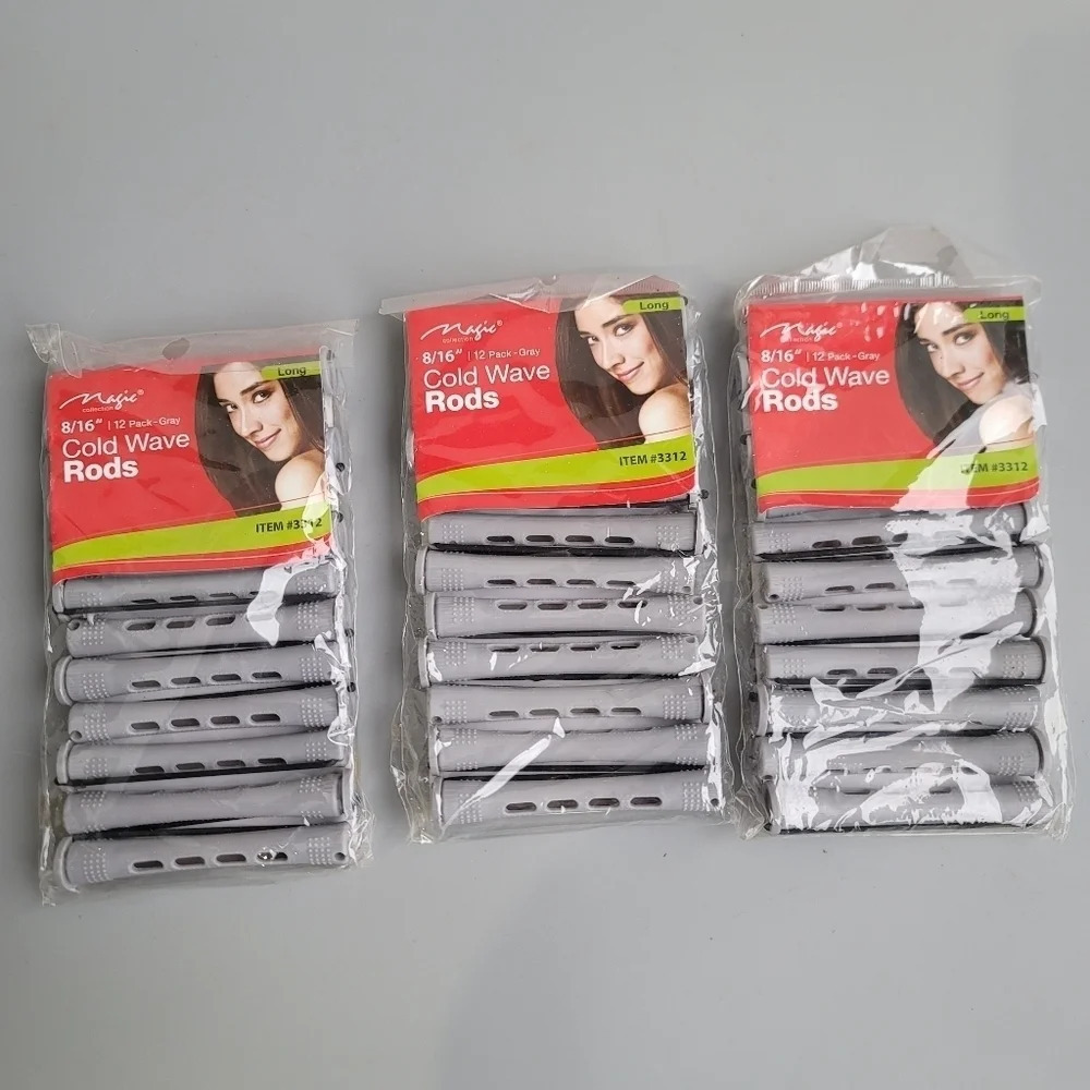 Set Of 3 Magic Collection Packs Cold Wave Rods 3/8" Long Gray New SEALED 36 Pcs